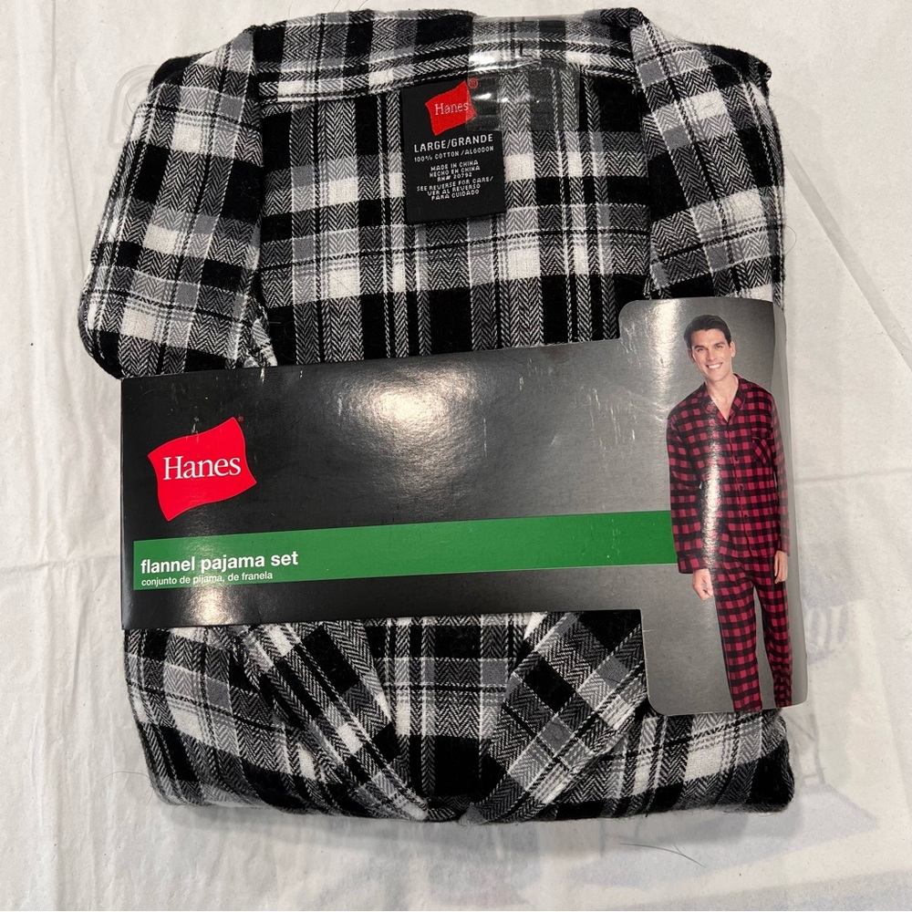 Hanes Black and White Flannel Pajama Set